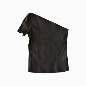Helmut Lang Black Leather One Shoulder Top Size XS